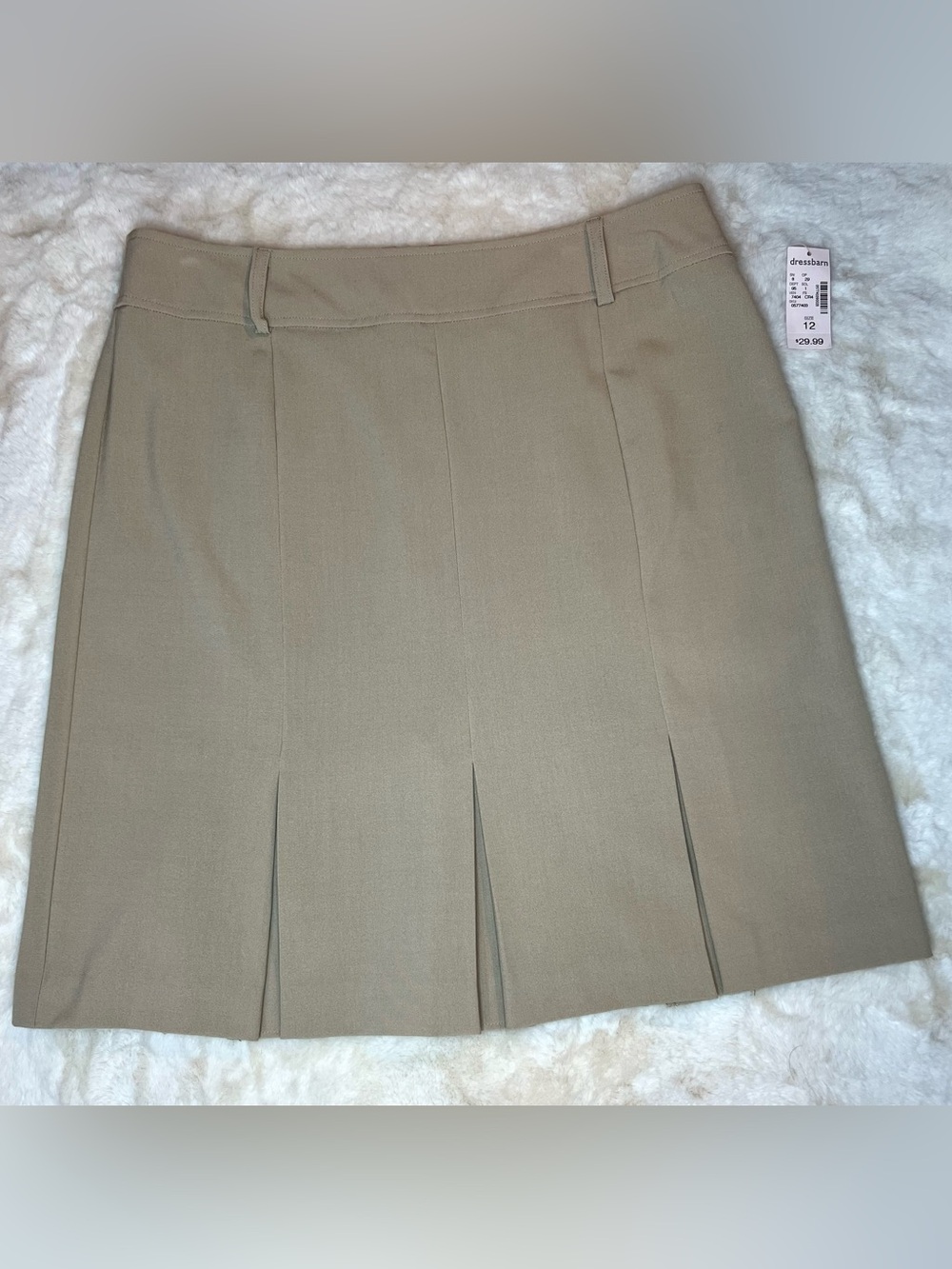 Dressbarn NWT Tan Khaki Tailored A-Line Midi Skirt Belt Loops Size 12